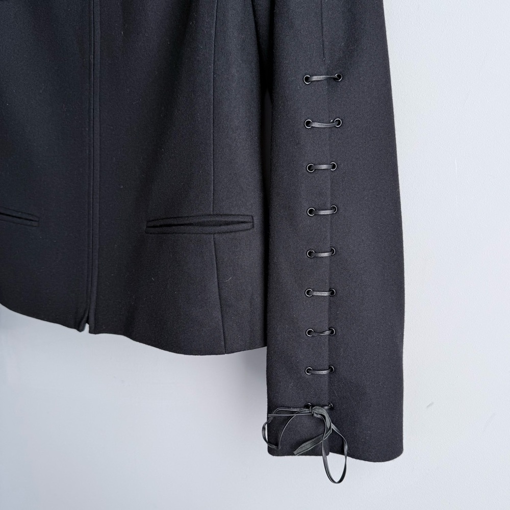 TOMASO Stefanelli Black Wool Cashmere Peacoat Lace-Up Sleeve Designer Jacket M - Picture 8 of 16